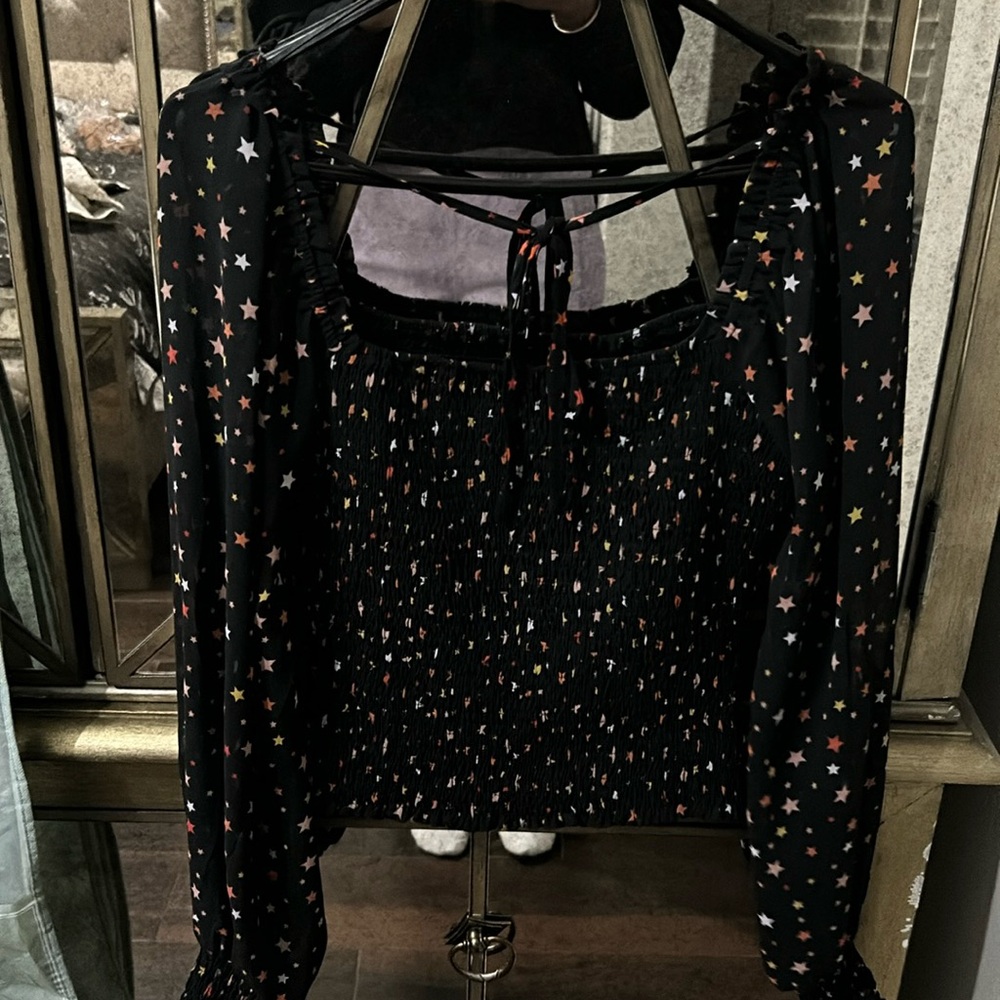Astr the label smocked square neck long sleeve